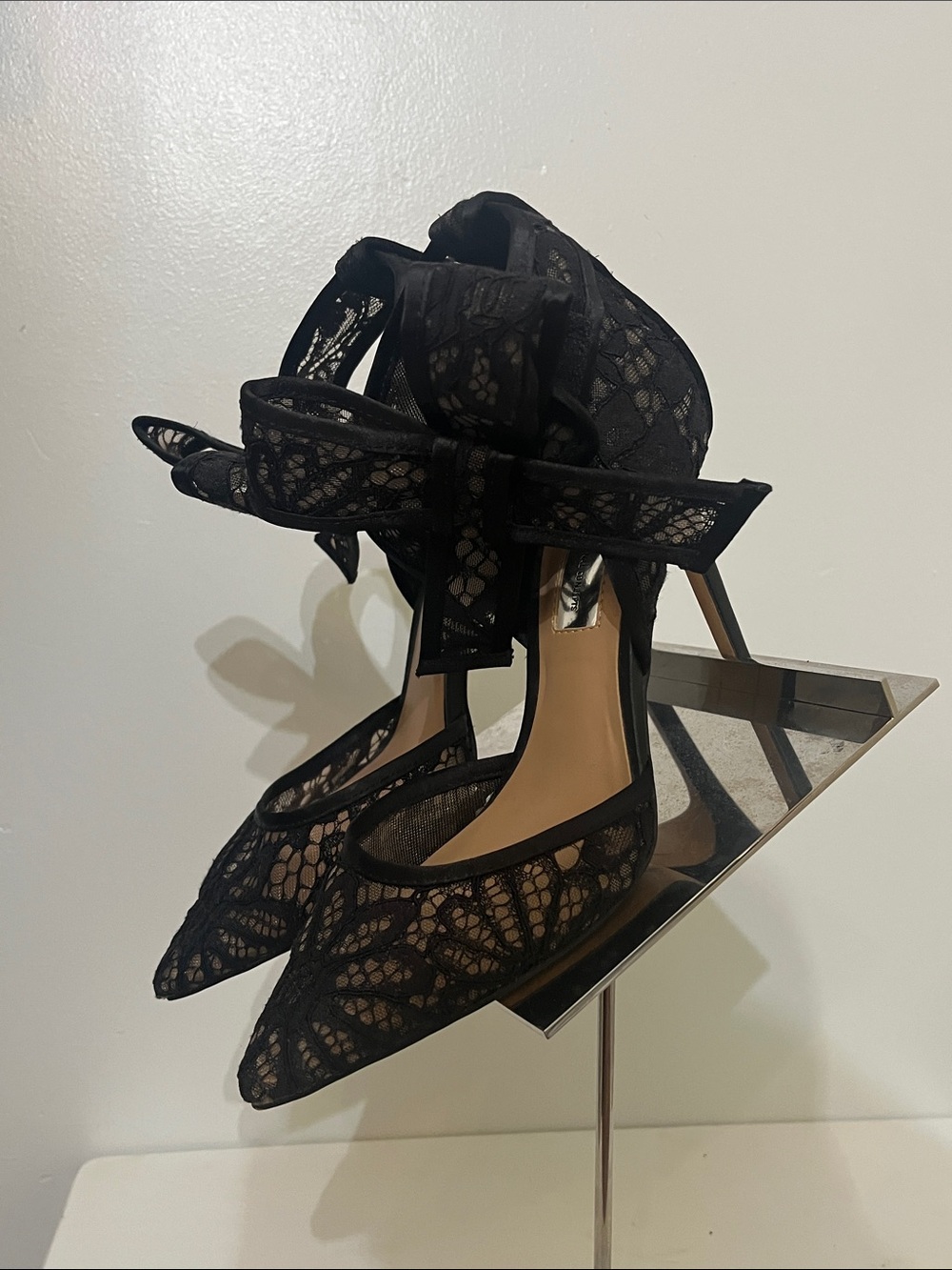 INC International Concepts Sanira Black Lace Bow Ankle-Strap Stiletto - Picture 4 of 7